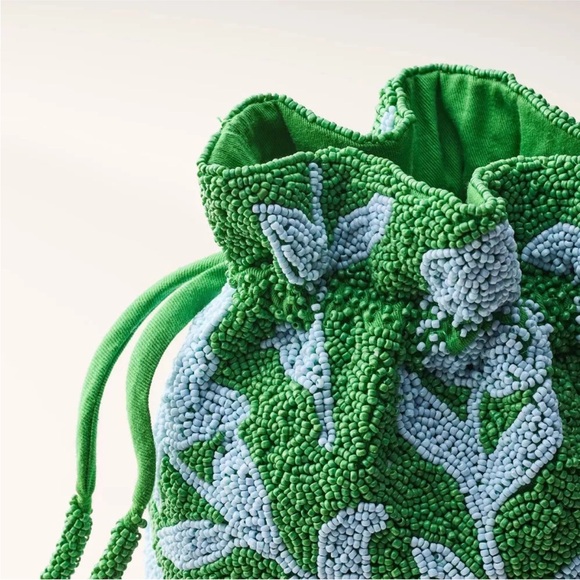 Kate Spade X target beaded classic rose drawstring Green Floral bucket bag - Picture 4 of 4